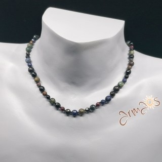 Edelstein Collier Kosmos, handgeknüpft, gehäkelter Verschluss